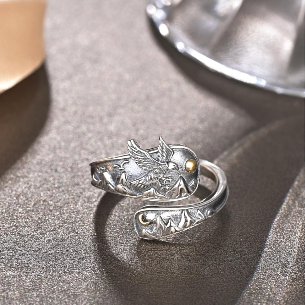 Silver Adjustable Eagle Ring - image 1